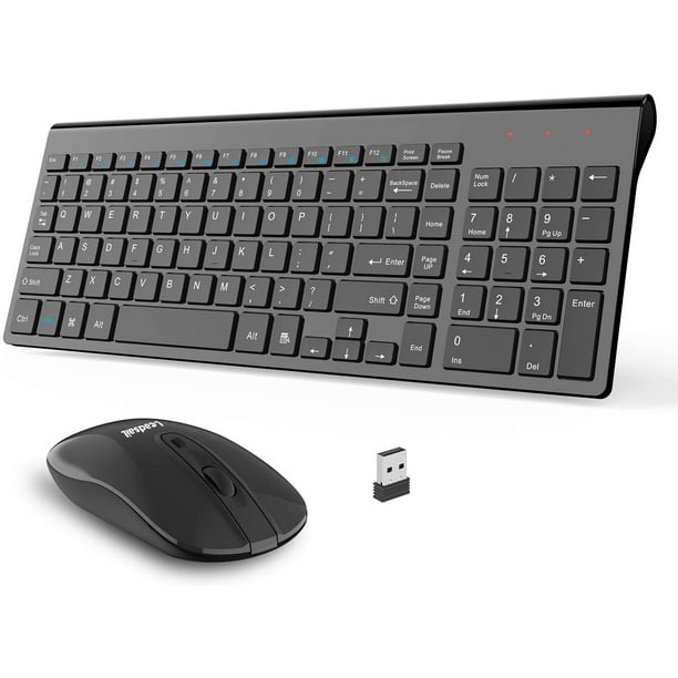 Desktop LeadsaiL Slim Wireless Full Size PC Keyboard and Silent Mouse Laptop Mac Notebook Wireless Keyboard and Mouse Combos Less Noise Keys and Long Battery Life for Windows Black Set